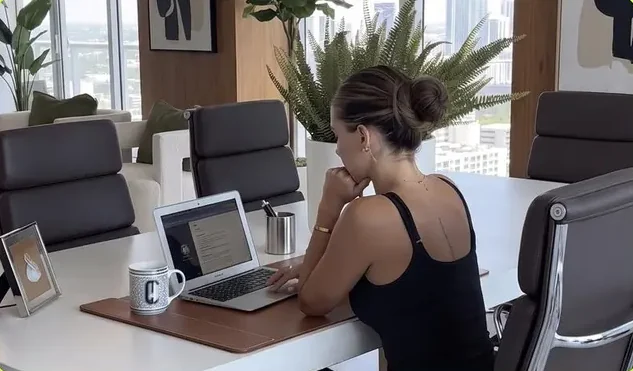 Working at a desk in an office